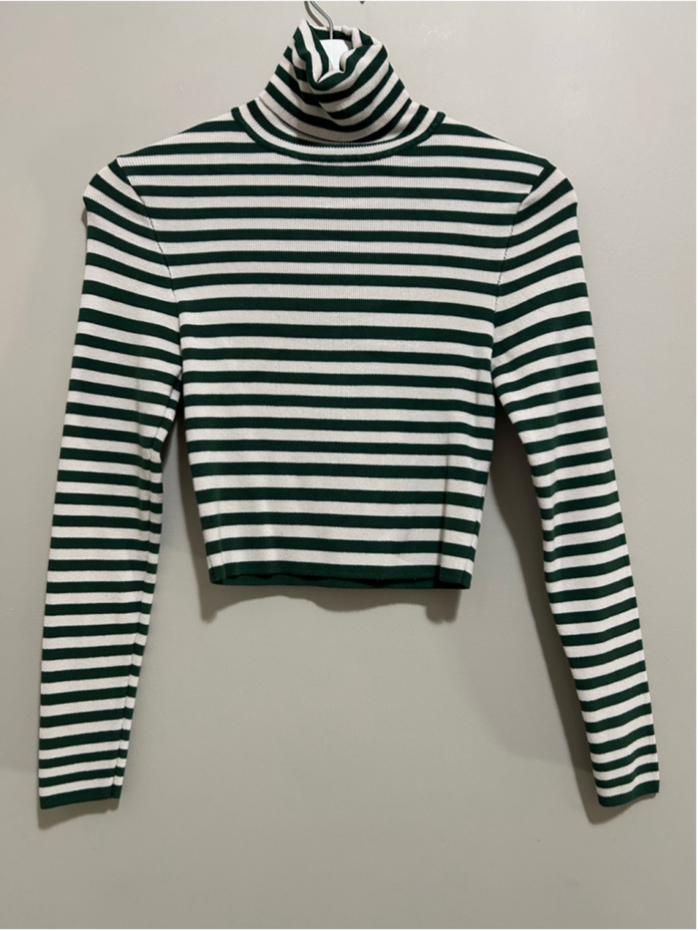 Women's Striped Turtleneck Sweater Green White Size M